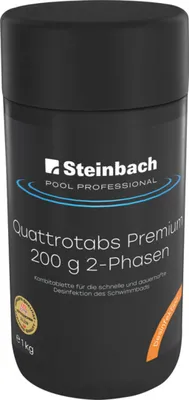 Produktbild von Steinbach Pool Professional Quattrotabs Premium 200 g 1 kg | 2-Phasen Chlortabletten mit Langzeitwirkung | 4-in-1 Poolpflege | Desinfektion, Algenstopp & Flockung | Für Privatschwimmbäder