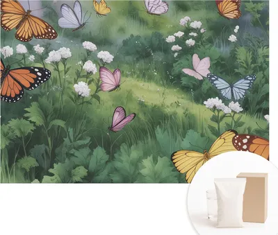 Obrázek produktu pro Samolepicí fototapeta – nástěnné malby do obývacího pokoje – 152 x 104 cm – dekorativní fólie na stěny – moderní design pro výzdobu stěn – tapety do interiéru – motýli na louce