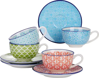 Produktbild von vancasso MACARON Porzellan Kaffeeservice, 8 teilig Kaffeeset, Kaffeetassen und Unterteller, Grün Rot Blau Hellblau