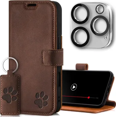 Produktbild von SURAZO Wallet Handyhülle für Apple iPhone 16 Pro Max Hülle Leder – Echtleder Schutzhülle mit Pfote Motiv – RFID Klapphülle [Magnet, Standfunktion,