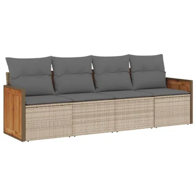 Produktbild von vidaXL 4-tlg. Garten-Sofagarnitur mit Kissen Beige Poly Rattan