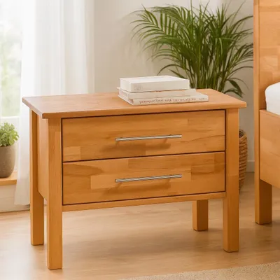 Produktbild von Nachtkonsole Kernbuche Nachtschrank Schubladen auf Metallschiene #2675