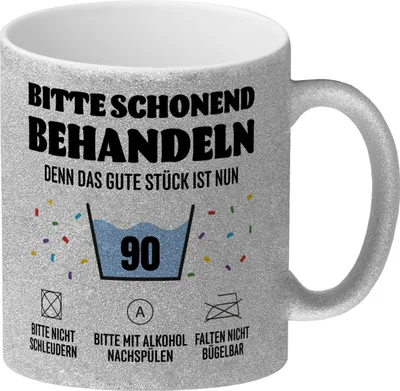 Produktbild von Bitte schonend behandeln - 90. Geburtstag Glitzer-Kaffeebecher