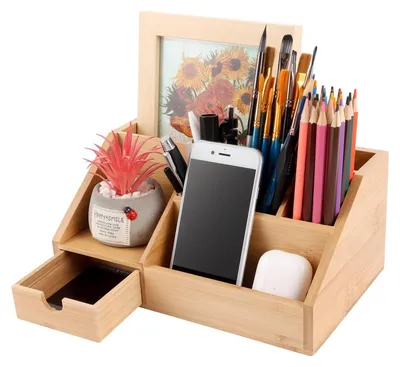 Immagine prodotto di Solidchoice - Organizer da scrivania in bambù con cassetti per articoli da ufficio