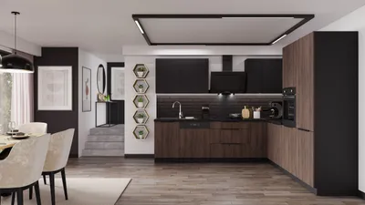 Produktbild von Winkelküche MONZA + SIENA 280x270 cm Küchenzeile Eckküche Küche Nußbaum Schwarz