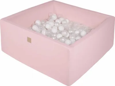 Produktbild von MeowBaby® Quadrat Bällebad für Babys 90x90x40cm/200 Bällen 7cm Kinder Bällepool, Baumwolle, Hellrosa: Weiß/Transparent/Perlweiß