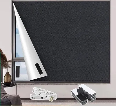 Zdjęcie produktu dla Tkanina zaciemniająca 200x145 cm - Tymczasowe zasłony zaciemniające - Przenośna roleta zaciemniająca - Miękka linijka - Przyssawka przeciwsłoneczna z zapięciem na rzep