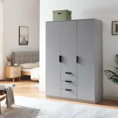 Image de Armoire 'Eiselfing' 176 x 120 x 52 cm avec 3 portes, 2 tringles, 4 compartiments, 3 tiroirs Gris