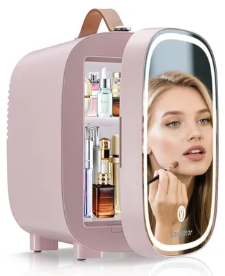 Mini-Kühlschrank 4 L mit LED-Spiegel, Kühlen & Warmhalten, Rosa