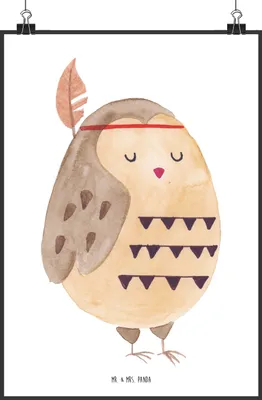 Produktbild von Mr. & Mrs. Panda Bild Eule Federschmuck DIN A0 - Weiß - Geschenk, Owl, wanddeko, Wandbild, Wanddekoration, Dekoration, Entspannt, drucke, Plakat, Abenteuer
