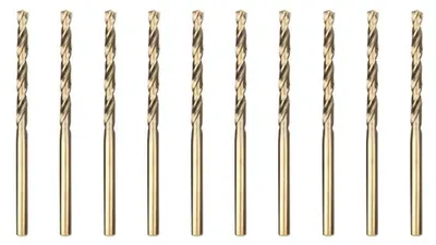 Obrázek produktu pro Sada 10 kovových vrtáků s kobaltovou příměsí, průměr 1,0 mm, spirálové vrtáky určené pro vrtání nerezové oceli a kovů, rozměry 1,0 x 34 mm