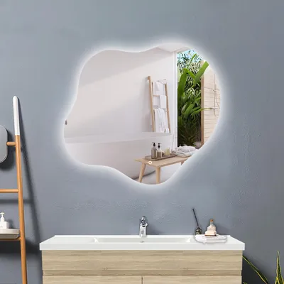 Produktbild von LED Badspiegel Wolke 50x45cm Beschlagfrei 3 Lichtfarbe Dimmbar Speicherfunktion Badezimmerspiegel mit Touch/Wandschalter