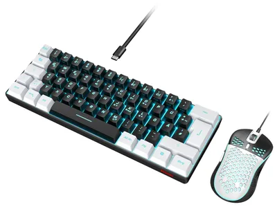 Obrázok produktu pre Káblová herná klávesnica a myš s 60% RGB podsvietením, mini klávesnica, 62 kláves, rozloženie klávesnice: DE