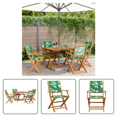 Produktbild von The Living Store 5-tlg. Garten-Essgruppe Stoff und Massivholz Blattmuster