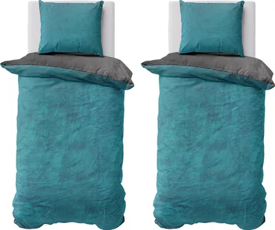 Produktbild von Winter Bettwäsche Teddy Plüsch 155x220 + 80x80 Bettbezug Cashmere Touch Nicki Uni / Wende Petrol Anthrazit, 4 teilig