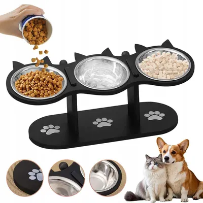 Produktbild von Erhöhtes Katzennapf-Set mit 3 Näpfen aus Edelstahl