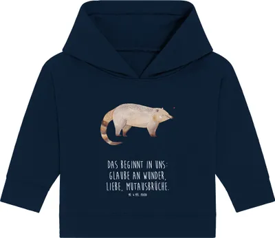 Produktbild von Mr. & Mrs. Panda Organic Baby Hoodie Nasenbär 12. - 18. Monat - French Navy - Geschenk, Lustige Sprüche, Kapuzensweatshirt, Kapuzenshirt, Rüsselbär, Nasenbären, Bär