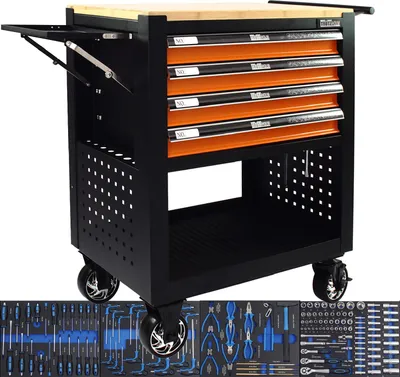 Produktbild von Werkstattwagen Profi Compact bestückt 85 x 68 x 46 cm 4 Schubladen mit148tlg. CV-Werkzeug Ablage