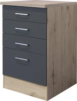 Obrázek produktu pro Kuchyňská skříňka se zásuvkami Flex Well Tiago čedičová šedá 50x85x60 cm se 4 zásuvkami