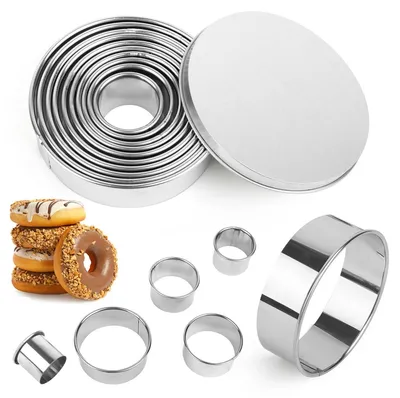 Zdjęcie produktu dla Foremki do ciastek - Stal nierdzewna - 11 sztuk - Okrągłe - 2,3 cm do 9,2 cm - Z pudełkiem