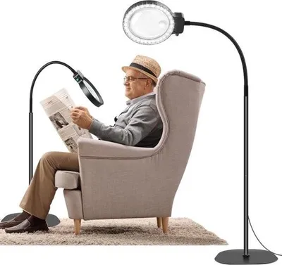 Zdjęcie produktu dla lupa 2 w 1 z oświetleniem i stojakiem 5X i 10X - Lampa powiększająca z 36 diodami LED o regulowanej jasności - Elastyczna lampa powiększająca na gęsiej szyi do fotografowania z bliska, tworzenia i czytania