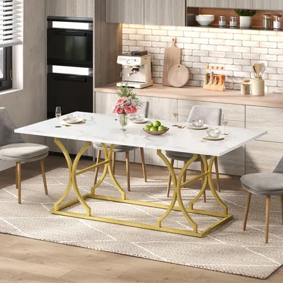 A modern dining table set up in a kitchen or dining area.