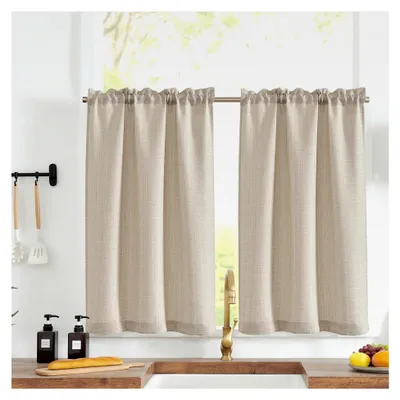 Produktbild von Moderne Scheibengardinen in Leinenoptik für die Küche, 70Bx60H cm, 2er Set, Kurzvorhang für Schlafzimmer, Wohnmobil und kleine Fenster, Beige