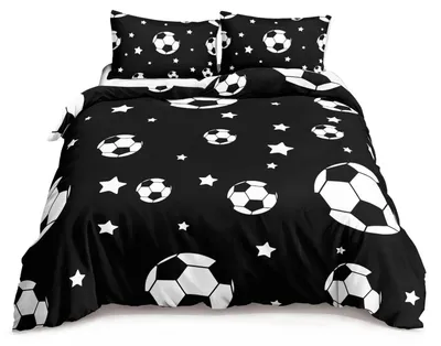 Obrázok produktu pre Postelné obliečky s motívom futbalu, 135x200 cm, pre deti, chlapcov, tínedžerov, na jedno lôžko, čierna farba, 2-dielna sada (vankúšový obliečka + prikrývka)