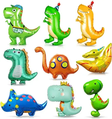 Produktbild von 9er Pack Dinosaurier Heliumballons für Kindergeburtstag - Dino Party Deko Luftballons