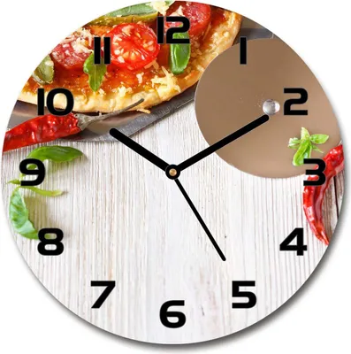 Produktbild von Wanduhr aus Glas 30fi Glasbild Glasuhr Gehärtetes Glas - schwarze-zeiger - Pizza