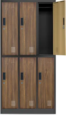 Produktbild von Jan Nowak Schließfachschrank Spind Umkleideschrank Spint Metallspind Garderobenschrank 6 Fächer 185 cm x 90 cm x 45 cm 'Igor', Anthrazit-Holzoptik