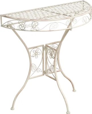 Produktbild von BELIANI Balkontisch Hellbeige Eisen 80x36 cm Halbrund Französisch Romantisch Metalltisch Gartentisch für 2 Personen Outdoor Terrasse Ausstattung Möbel