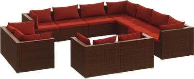 Obrázok produktu pre vidaXL 11-dielna záhradná súprava s vankúšmi Brown Poly Rattan
