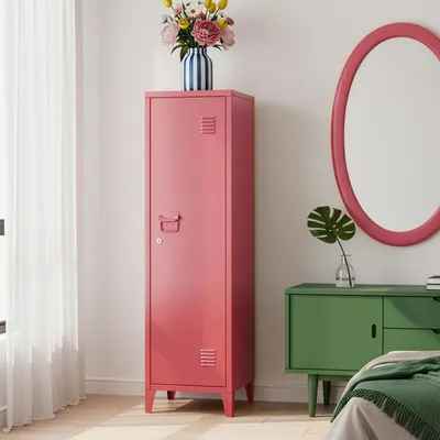 Zdjęcie produktu dla Pojedyncza szafka 'Kurikka' z 2 zamykanymi metalowymi półkami 137 x 38 x 38 cm arbuzowa czerwień