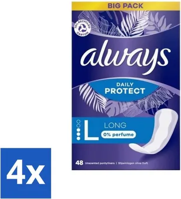 Obrázok produktu pre Always - Vložky do nohavičiek - Dlhé - 0 % parfumácia - 48 vložiek do nohavičiek - Hodnotné balenie - 4 kusy
