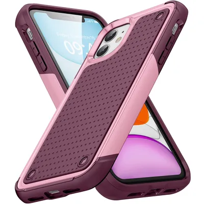 Obrázek produktu pro Pouzdro pro iPhone 11, vojenská kvalita, nárazuvzdorné hybridní 2v1 tvrdý PC a měkký TPU pouzdro Růžový červené