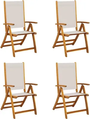 Produktbild von 4er-Set klappbare Gartenstühle aus massivem Akazienholz und Textilene mit 5-fach verstellbarer Rückenlehne für Garten, Terrasse und Balkon, belastbar bis 110 kg