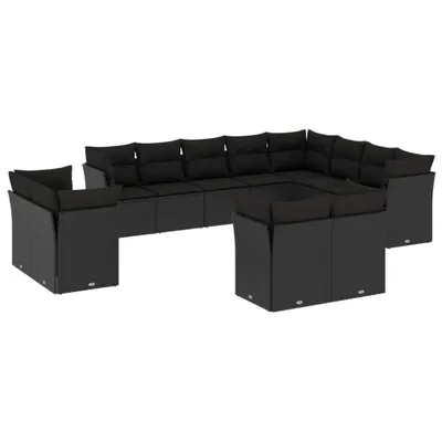 Produktbild von vidaXL 12-tlg. Garten-Sofagarnitur mit Kissen Schwarz Poly Rattan