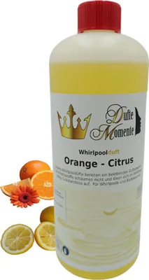 Produktbild von Dufte Momente | Whirlpool Duft 1000ml | Orange - Citrus | mit naturreinen und natürlichen ätherischen Ölen | kein Schaum | vegan und ohne Tierversuche