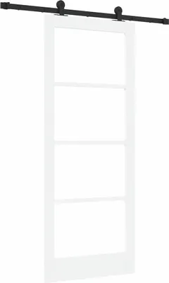 Image de Porte coulissante vidaXL ORKDAL blanche 83 x 202 cm en pin massif et verre