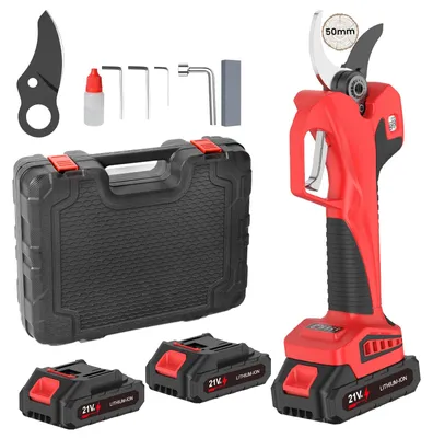 Produktbild von Akku-Astschere - Bürstenlose elektrische Gartenschere - 21 V - 50 mm Schnittkapazität - 70 mm Klingenöffnung - 2 Akkus - Rot