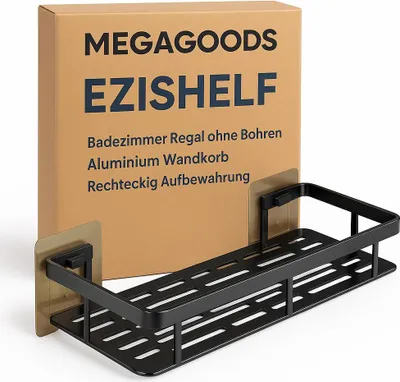 Produktbild von Badezimmer Regal ohne Bohren Aluminium Wandkorb rechteckig Aufbewahrung DE.