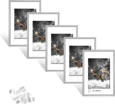 Obrázek produktu pro Dmyifan Sada 5 stříbrných fotorámečků z plexiskla 8 palců pro fotografie Portrét 15x20cm