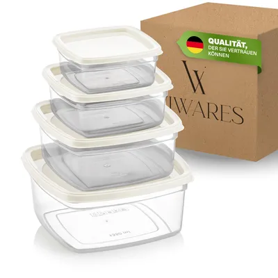 Obrázok produktu pre Viwares sada dóz na uskladnenie potravín, 4x dózy s viečkom, bez BPA, stohovateľné dózy na uskladnenie potravín, - 275 ml, 500 ml, 850 m, 1350 ml - vzduchotesné, vhodné do umývačky riadu