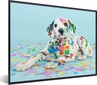 Produktbild von MuchoWow® MuchoWow® Gerahmtes Poster Hund - Farbe - Blau 40x30 cm - Poster mit zchwarzem Bilderrahmen - Kunstposter - Wanddekorationen