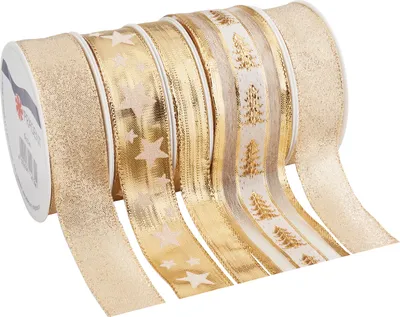 Produktbild von Geschenkband-Set "Weihnachten", 5x3m Gold
