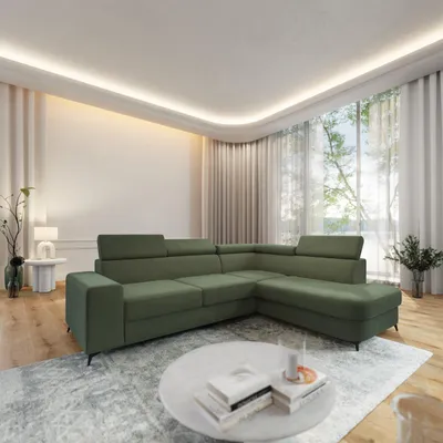 Produktbild von Masseno Ecksofa ALVORO R-S mit Schlaffunktion L-Form, Sofa mit Bettkasten, Wohnzimmersofa, Couch, Soffa, Bettsofa, Couchgarnitur- Grün, MATT VELVET 38