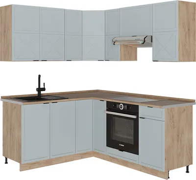 Produktbild von Eckküche Vicco Fame-Line Hellblau-grau/Goldkraft Eiche 190 x 60 cm , AP Eiche, Model 51203