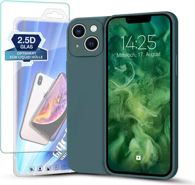 Produktbild von Hülle für iPhone 15 Plus mit 9H Displayglas Displayschutz Plus Case Cover Bumper Silikon Softgrip Schutzhülle Farbe: Grün
