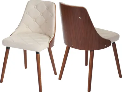 Image de lot de 2 chaises de salle à manger HWC-A75, chaise de cuisine visiteur, aspect noyer bois courbé ~ similicuir crème